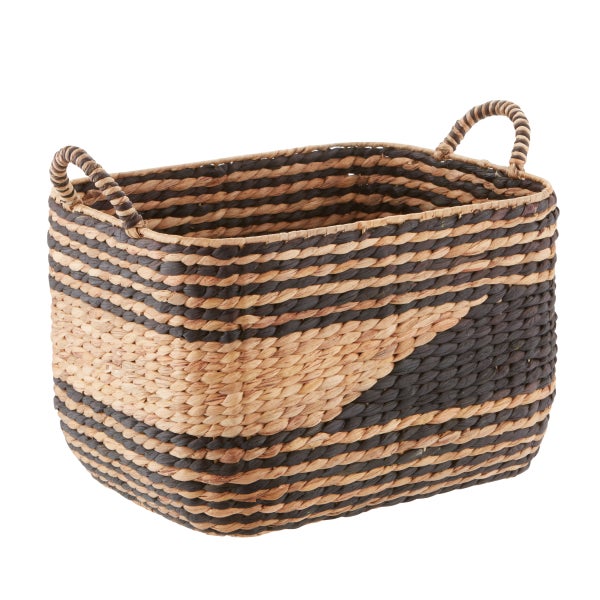 Small Water Hyacinth Basket w/ Handles Natural/Black