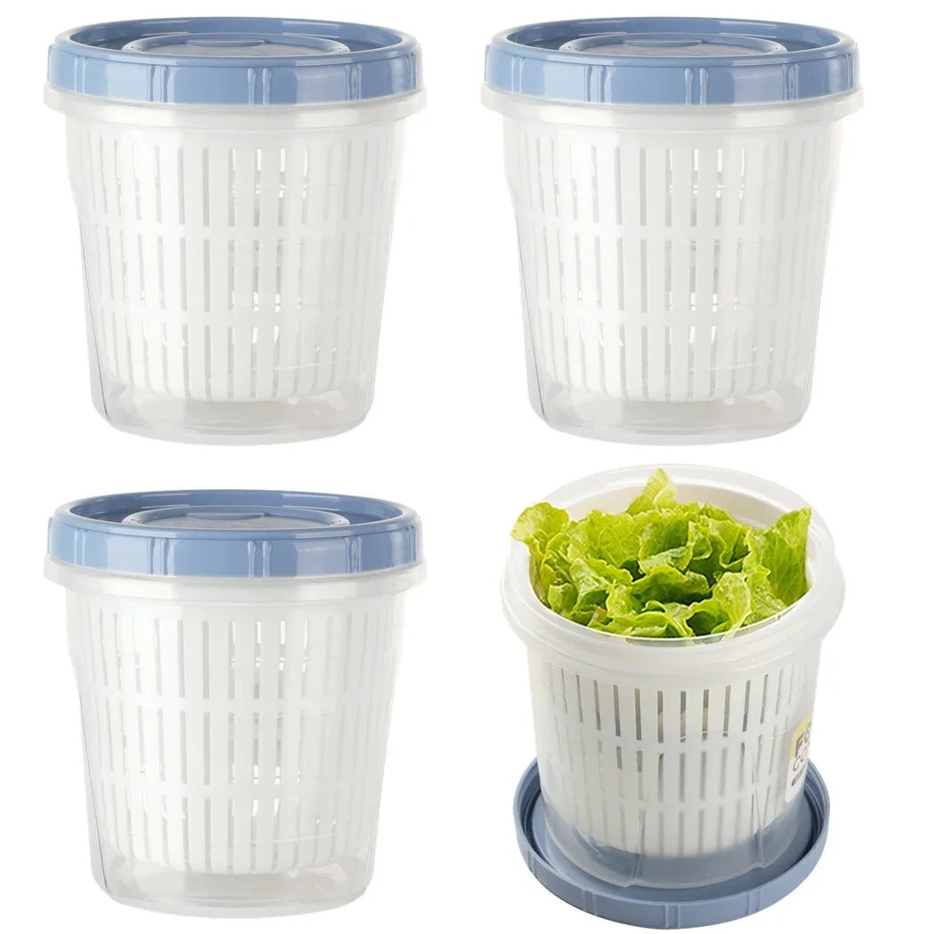 4PCS Pickle Container with Strainer, Fruit Vegetable Food Jar with Strainer Drainage Layer, Leakproof Pickle Holder Keeper, 1250 ML Large Capacity