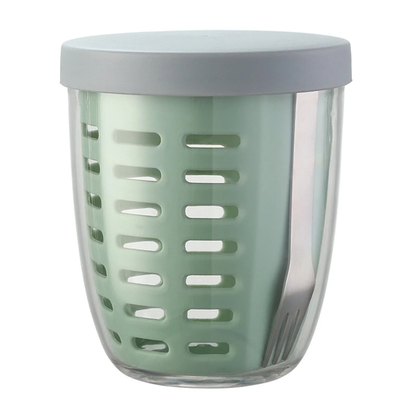 Fruit And Veggie Pot With Airtight Lid Removable Colander And Fork Portable Reusable Leakproof Storage Container Holds 600ml|20oz